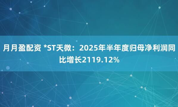 月月盈配资 *ST天微：2025年半年度归母净利润同比增长2119.12%