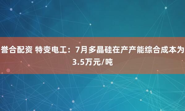 誉合配资 特变电工：7月多晶硅在产产能综合成本为3.5万元/吨